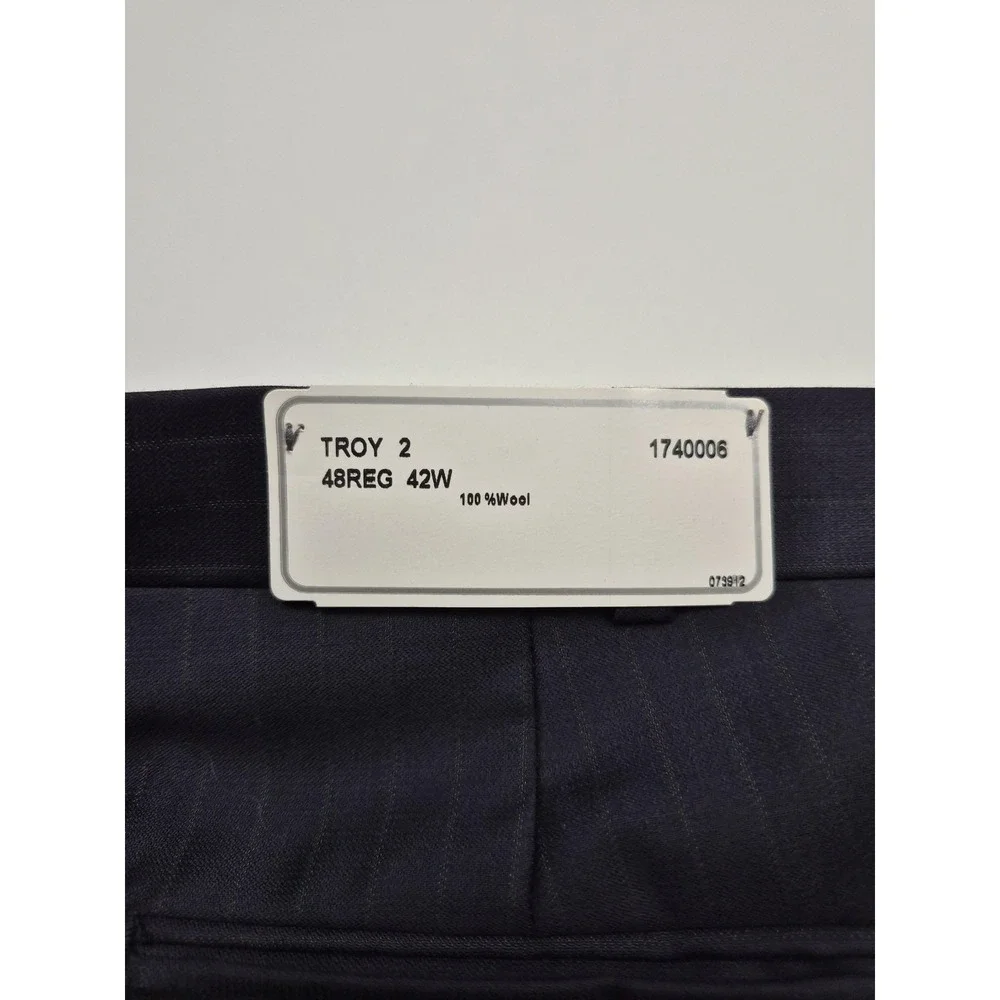 Suit Pants Mens 42x36 Navy 100% Wool Pinstripe Pleated Dress Formal Business